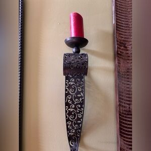 Pier One Black Metal Decorative Wall Sconce 25” Tall +Red Remote Battery Candle